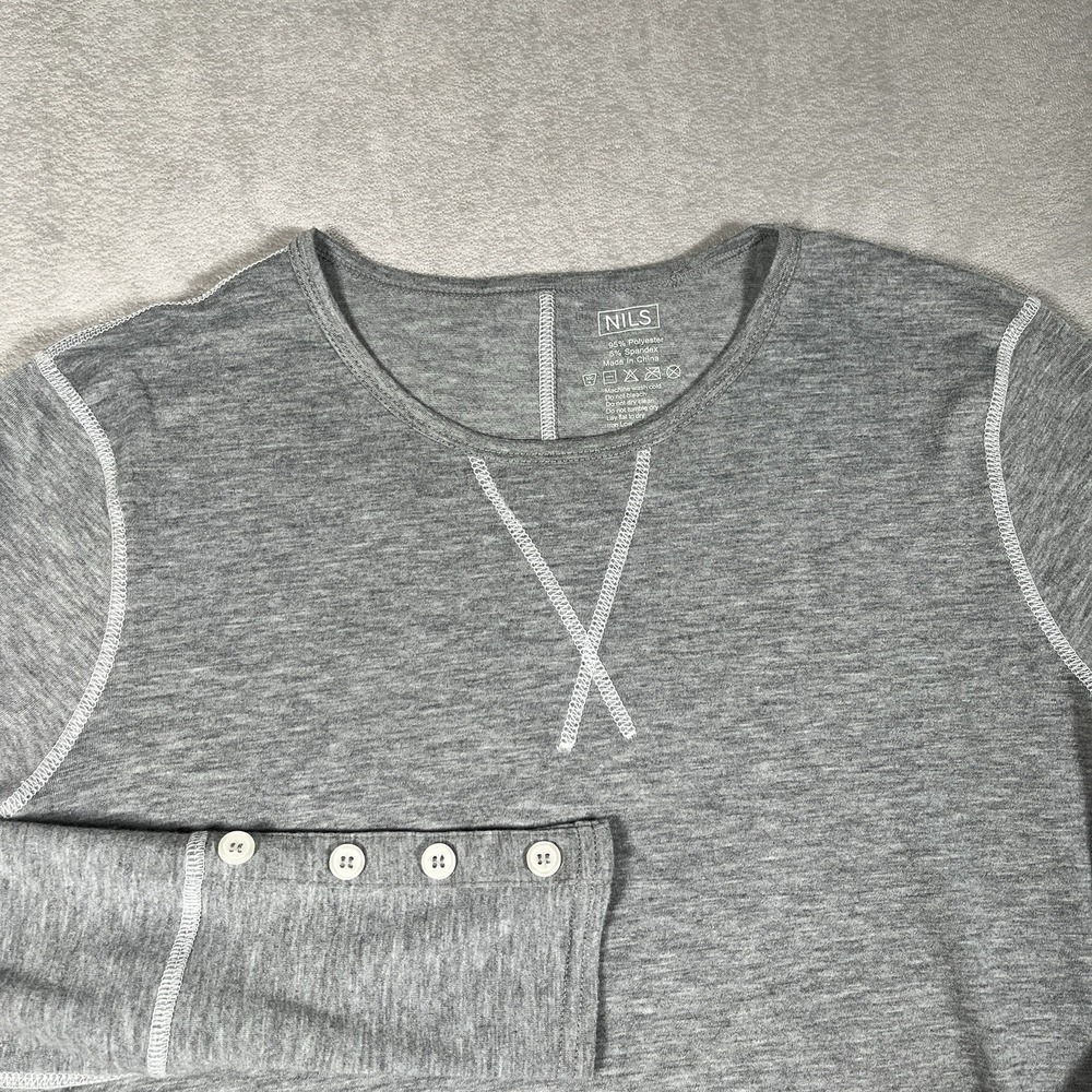 NILS Women's Large‎ Long Sleeve Button Wrist Top Heather Gray